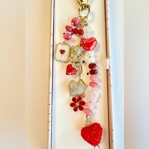 Eye Candy Los Angeles red-gold heart, flower, and teddy bear bag charm- NWT